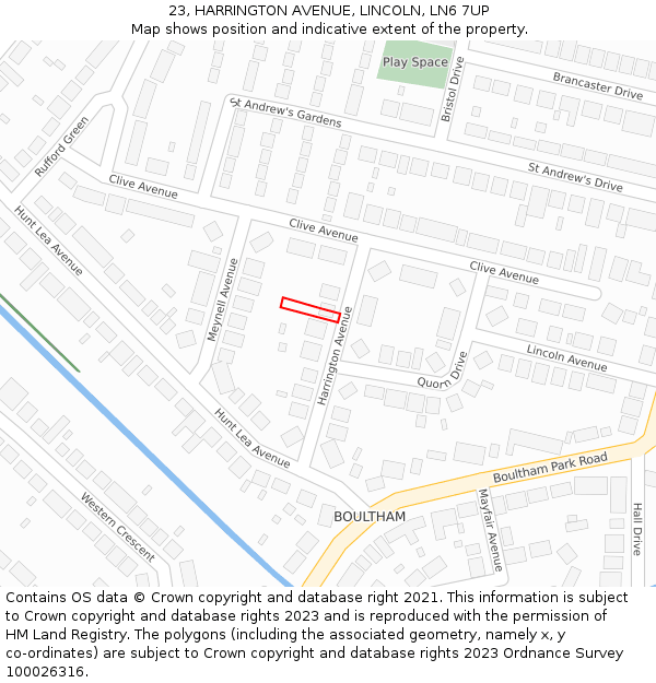 23, HARRINGTON AVENUE, LINCOLN, LN6 7UP: Location map and indicative extent of plot