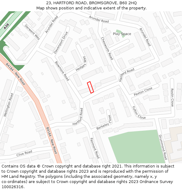 23, HARTFORD ROAD, BROMSGROVE, B60 2HQ: Location map and indicative extent of plot