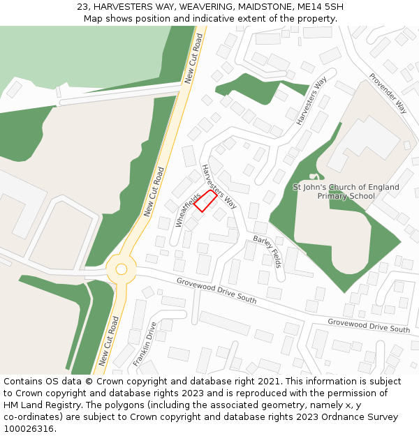 23, HARVESTERS WAY, WEAVERING, MAIDSTONE, ME14 5SH: Location map and indicative extent of plot