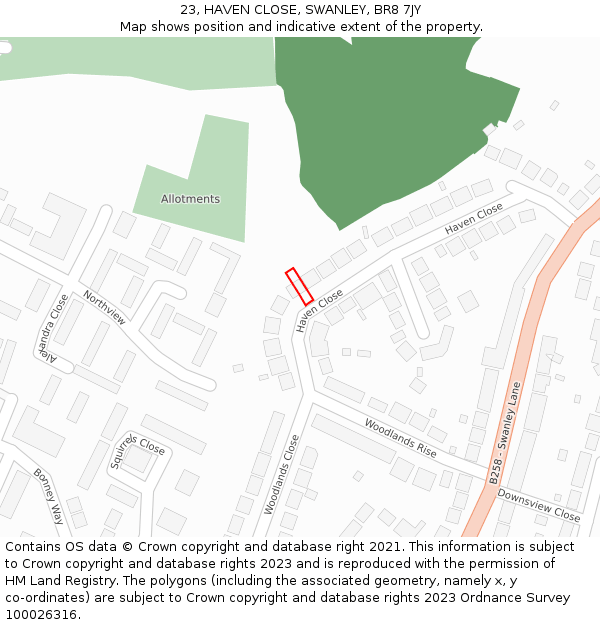 23, HAVEN CLOSE, SWANLEY, BR8 7JY: Location map and indicative extent of plot