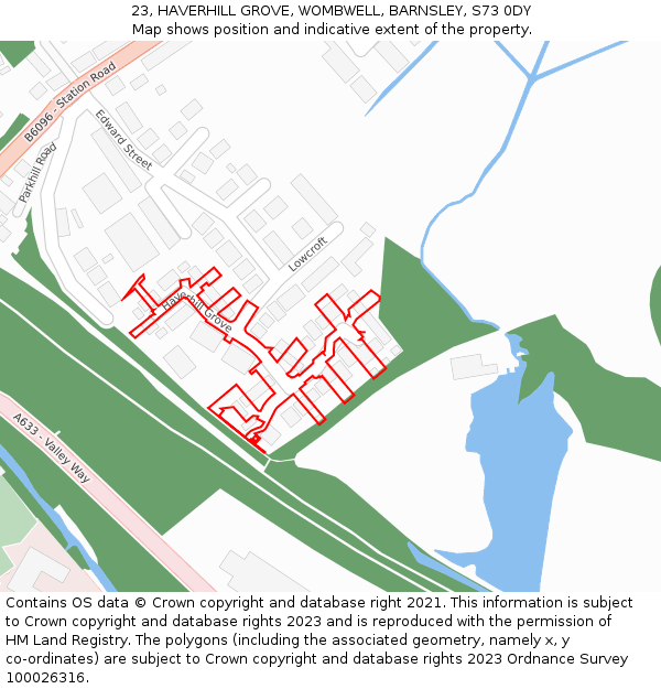 23, HAVERHILL GROVE, WOMBWELL, BARNSLEY, S73 0DY: Location map and indicative extent of plot