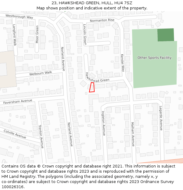 23, HAWKSHEAD GREEN, HULL, HU4 7SZ: Location map and indicative extent of plot