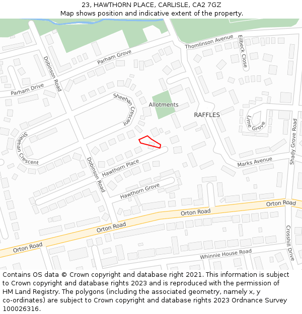 23, HAWTHORN PLACE, CARLISLE, CA2 7GZ: Location map and indicative extent of plot