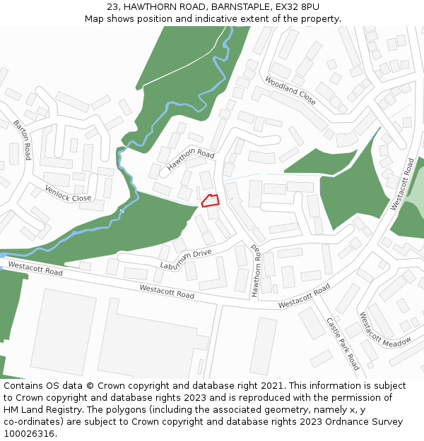 23, HAWTHORN ROAD, BARNSTAPLE, EX32 8PU: Location map and indicative extent of plot