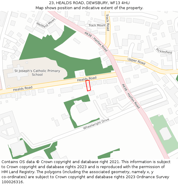23, HEALDS ROAD, DEWSBURY, WF13 4HU: Location map and indicative extent of plot