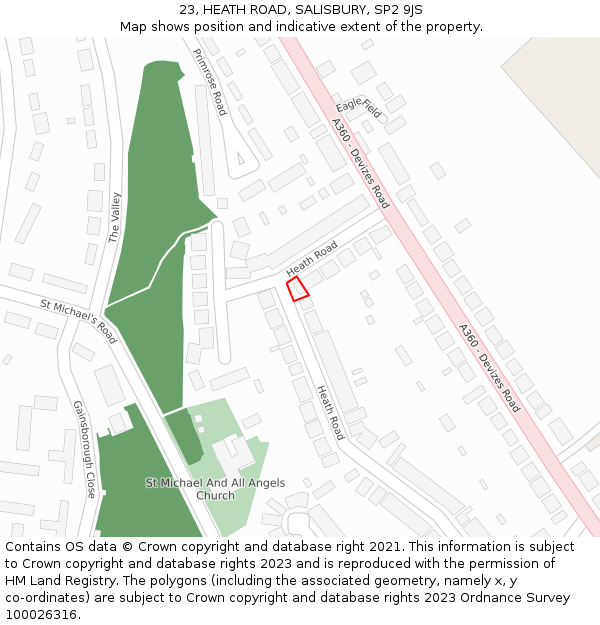 23, HEATH ROAD, SALISBURY, SP2 9JS: Location map and indicative extent of plot
