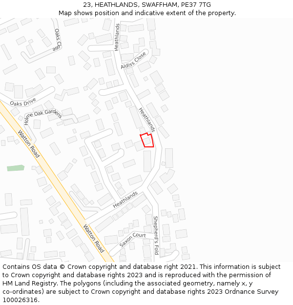 23, HEATHLANDS, SWAFFHAM, PE37 7TG: Location map and indicative extent of plot