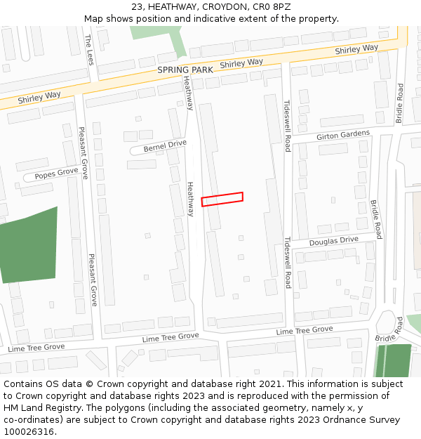 23, HEATHWAY, CROYDON, CR0 8PZ: Location map and indicative extent of plot