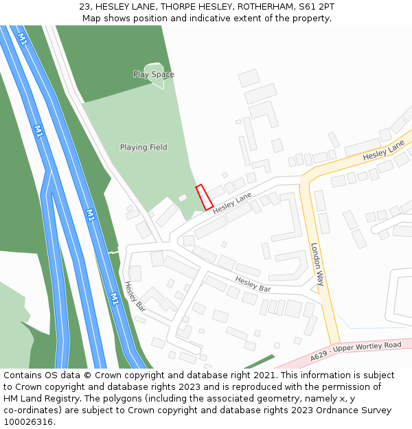 23, HESLEY LANE, THORPE HESLEY, ROTHERHAM, S61 2PT: Location map and indicative extent of plot