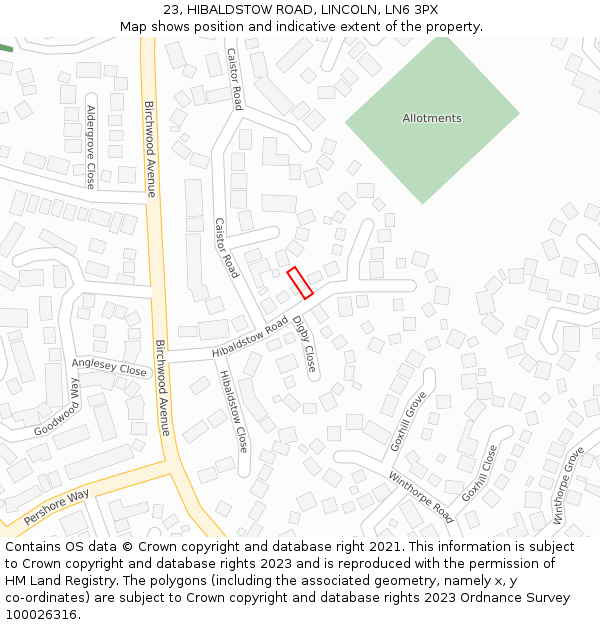 23, HIBALDSTOW ROAD, LINCOLN, LN6 3PX: Location map and indicative extent of plot