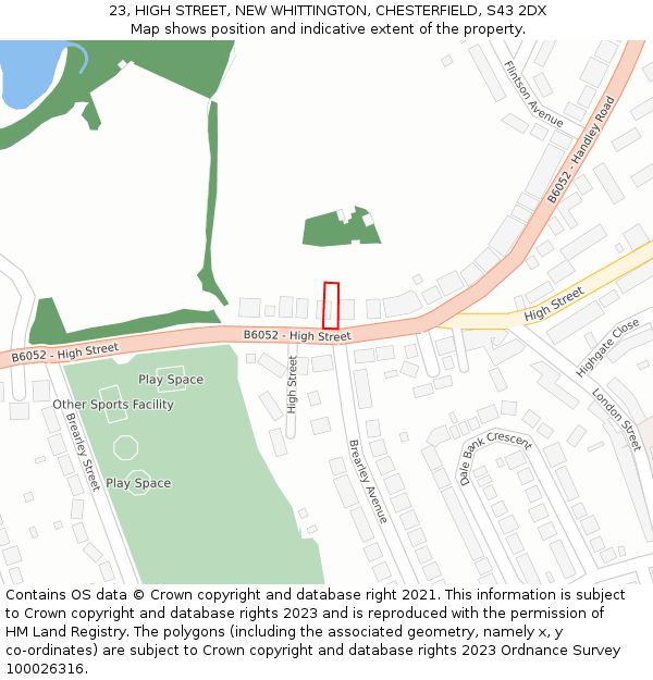23, HIGH STREET, NEW WHITTINGTON, CHESTERFIELD, S43 2DX: Location map and indicative extent of plot