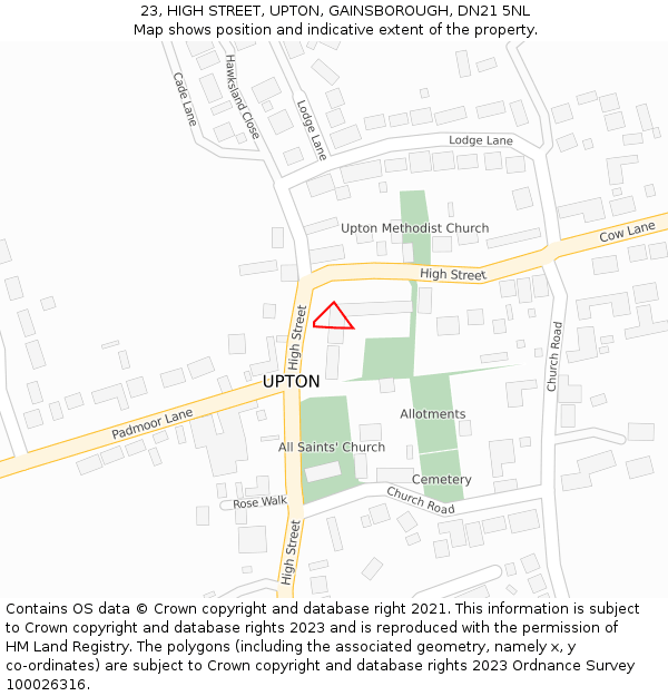 23, HIGH STREET, UPTON, GAINSBOROUGH, DN21 5NL: Location map and indicative extent of plot