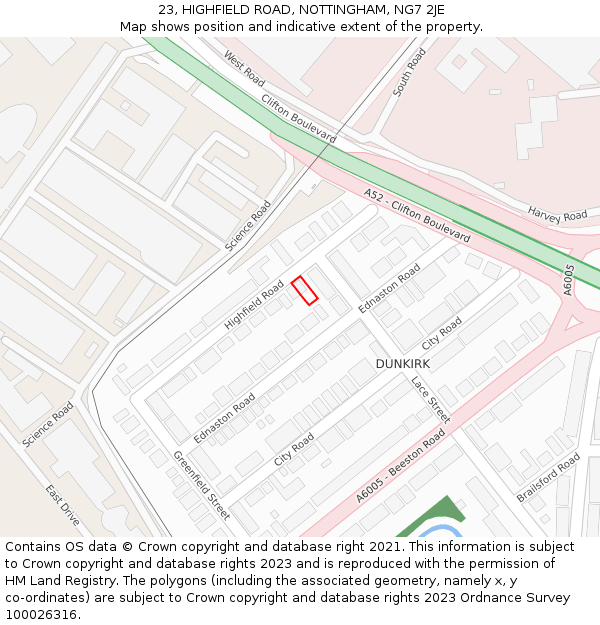 23, HIGHFIELD ROAD, NOTTINGHAM, NG7 2JE: Location map and indicative extent of plot