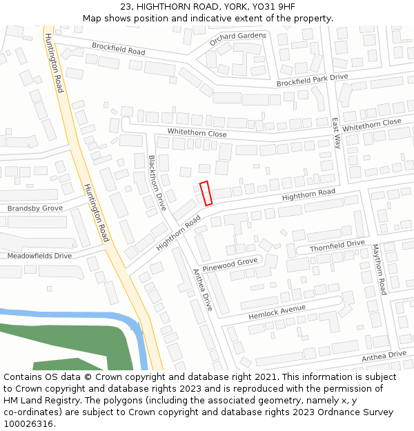 23, HIGHTHORN ROAD, YORK, YO31 9HF: Location map and indicative extent of plot