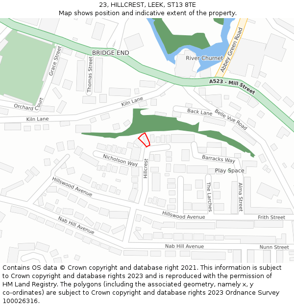 23, HILLCREST, LEEK, ST13 8TE: Location map and indicative extent of plot