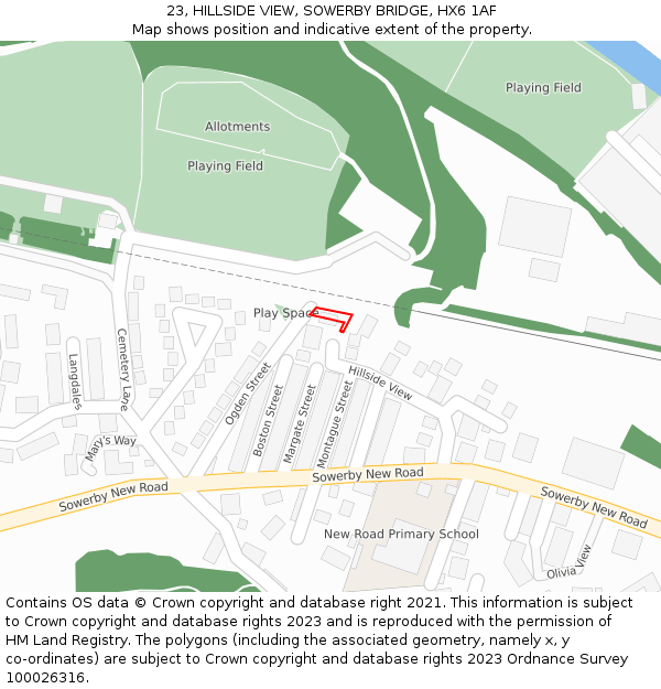 23, HILLSIDE VIEW, SOWERBY BRIDGE, HX6 1AF: Location map and indicative extent of plot