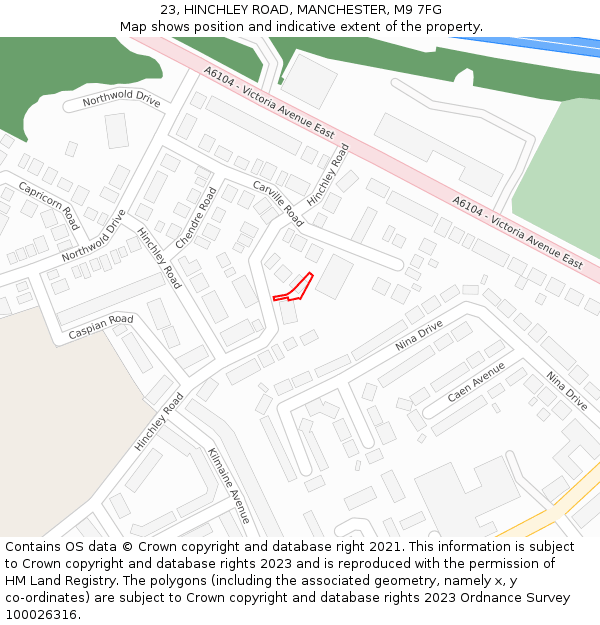 23, HINCHLEY ROAD, MANCHESTER, M9 7FG: Location map and indicative extent of plot