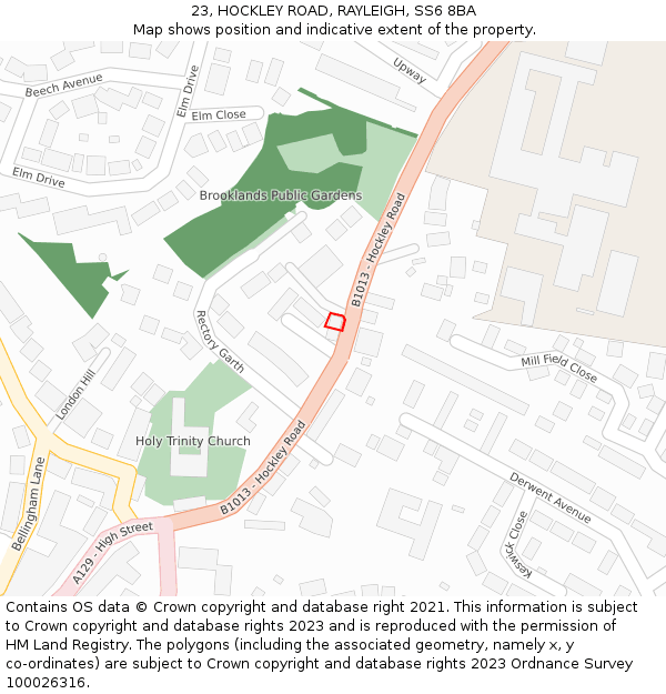 23, HOCKLEY ROAD, RAYLEIGH, SS6 8BA: Location map and indicative extent of plot
