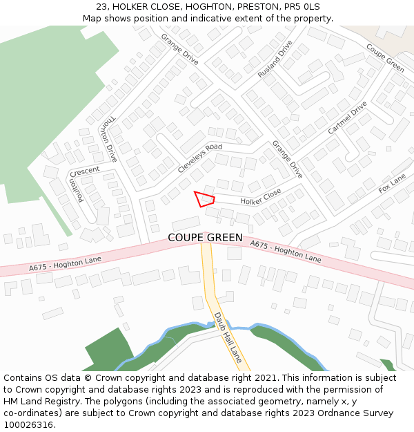 23, HOLKER CLOSE, HOGHTON, PRESTON, PR5 0LS: Location map and indicative extent of plot
