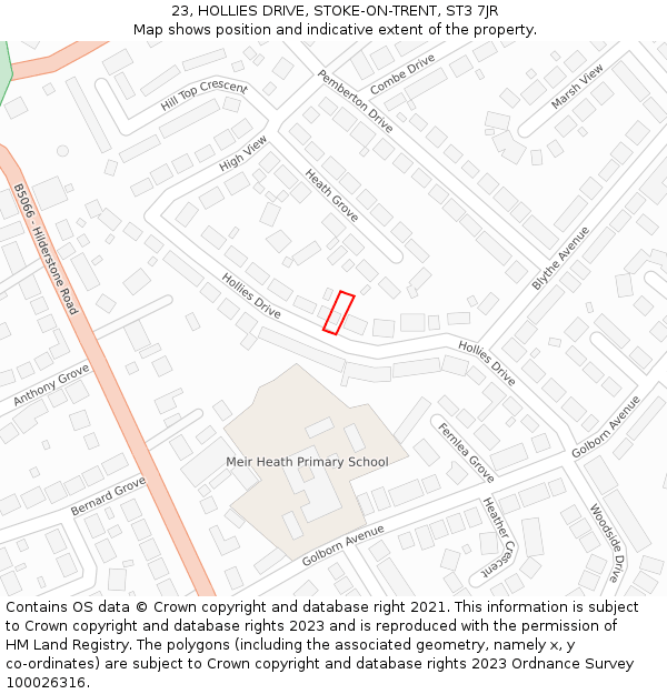 23, HOLLIES DRIVE, STOKE-ON-TRENT, ST3 7JR: Location map and indicative extent of plot