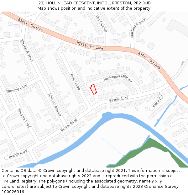 23, HOLLINHEAD CRESCENT, INGOL, PRESTON, PR2 3UB: Location map and indicative extent of plot