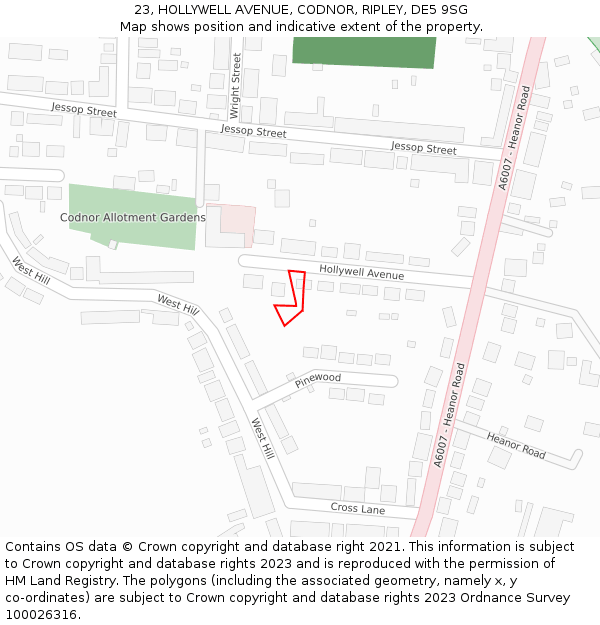 23, HOLLYWELL AVENUE, CODNOR, RIPLEY, DE5 9SG: Location map and indicative extent of plot