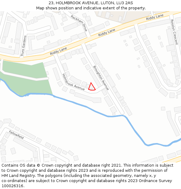 23, HOLMBROOK AVENUE, LUTON, LU3 2AS: Location map and indicative extent of plot