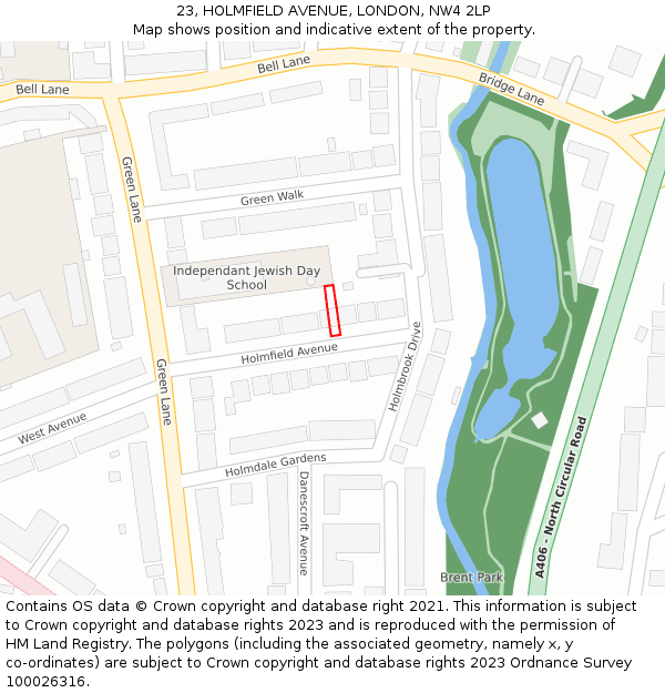 23, HOLMFIELD AVENUE, LONDON, NW4 2LP: Location map and indicative extent of plot