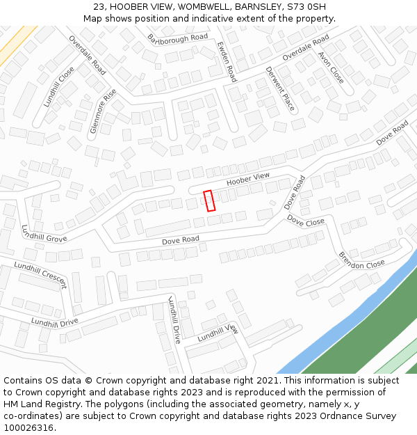 23, HOOBER VIEW, WOMBWELL, BARNSLEY, S73 0SH: Location map and indicative extent of plot
