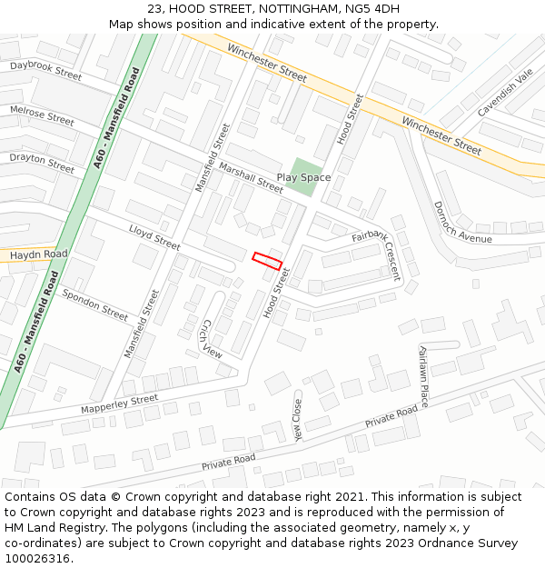23, HOOD STREET, NOTTINGHAM, NG5 4DH: Location map and indicative extent of plot