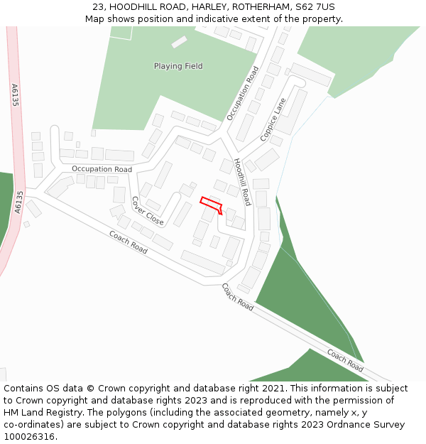 23, HOODHILL ROAD, HARLEY, ROTHERHAM, S62 7US: Location map and indicative extent of plot