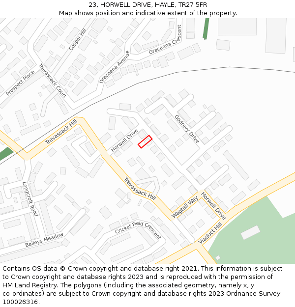 23, HORWELL DRIVE, HAYLE, TR27 5FR: Location map and indicative extent of plot