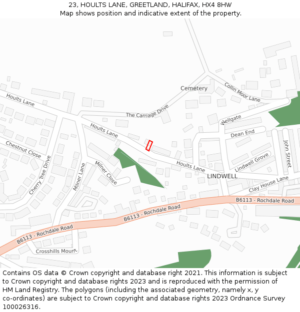 23, HOULTS LANE, GREETLAND, HALIFAX, HX4 8HW: Location map and indicative extent of plot