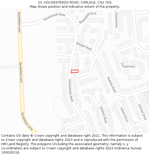 23, HOUSESTEADS ROAD, CARLISLE, CA2 7XG: Location map and indicative extent of plot