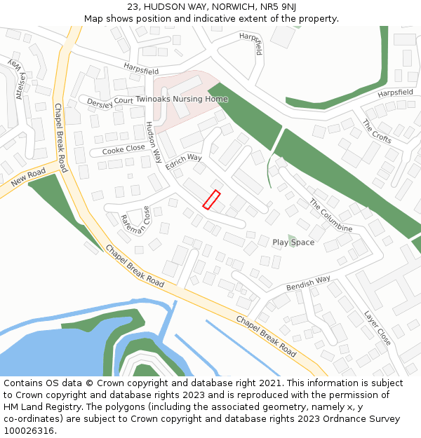 23, HUDSON WAY, NORWICH, NR5 9NJ: Location map and indicative extent of plot