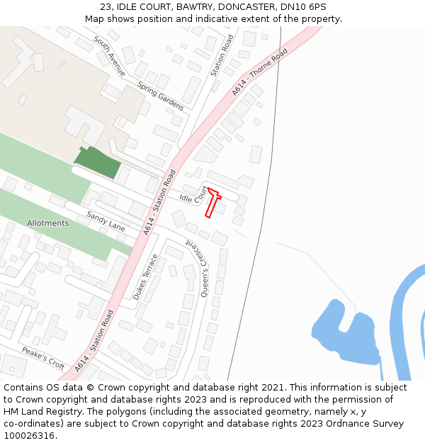 23, IDLE COURT, BAWTRY, DONCASTER, DN10 6PS: Location map and indicative extent of plot