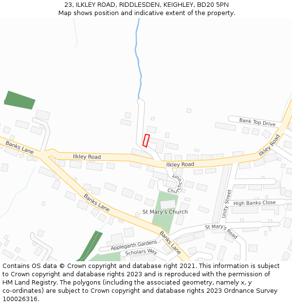 23, ILKLEY ROAD, RIDDLESDEN, KEIGHLEY, BD20 5PN: Location map and indicative extent of plot
