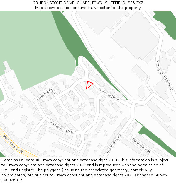 23, IRONSTONE DRIVE, CHAPELTOWN, SHEFFIELD, S35 3XZ: Location map and indicative extent of plot