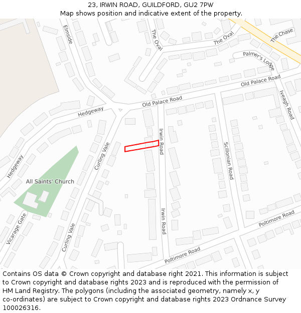 23, IRWIN ROAD, GUILDFORD, GU2 7PW: Location map and indicative extent of plot