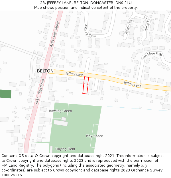 23, JEFFREY LANE, BELTON, DONCASTER, DN9 1LU: Location map and indicative extent of plot
