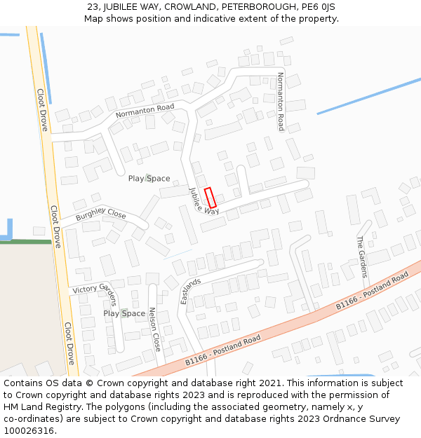 23, JUBILEE WAY, CROWLAND, PETERBOROUGH, PE6 0JS: Location map and indicative extent of plot