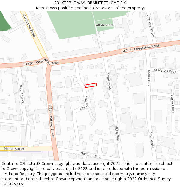 23, KEEBLE WAY, BRAINTREE, CM7 3JX: Location map and indicative extent of plot