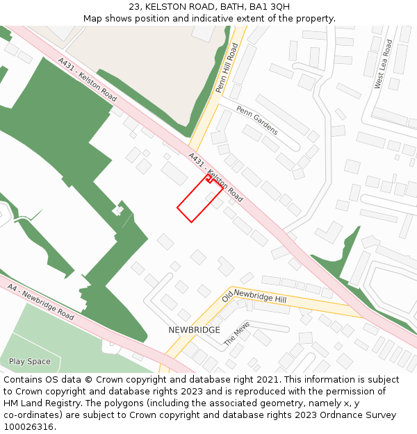 23, KELSTON ROAD, BATH, BA1 3QH: Location map and indicative extent of plot
