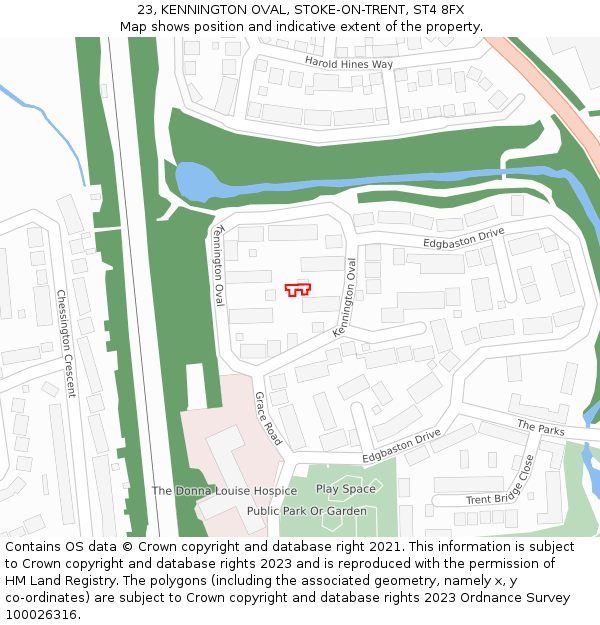 23, KENNINGTON OVAL, STOKE-ON-TRENT, ST4 8FX: Location map and indicative extent of plot