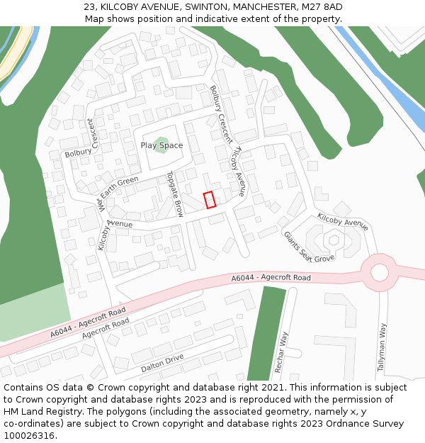 23, KILCOBY AVENUE, SWINTON, MANCHESTER, M27 8AD: Location map and indicative extent of plot