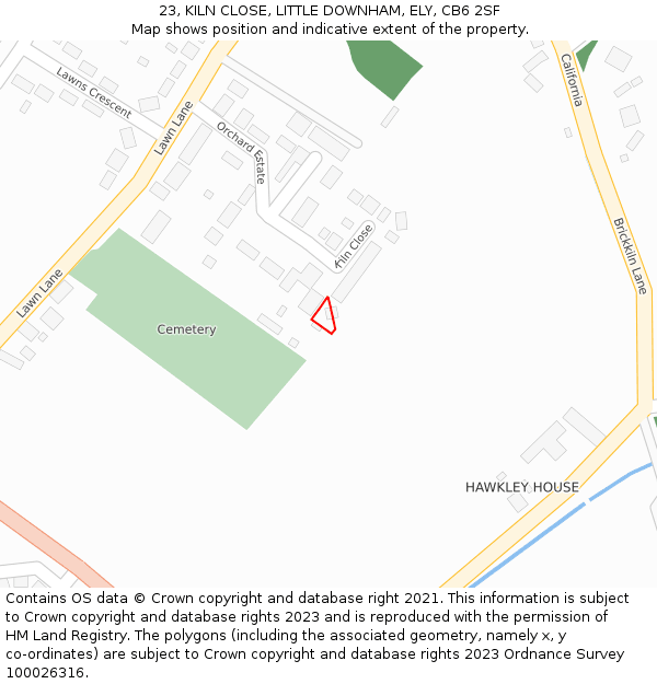 23, KILN CLOSE, LITTLE DOWNHAM, ELY, CB6 2SF: Location map and indicative extent of plot