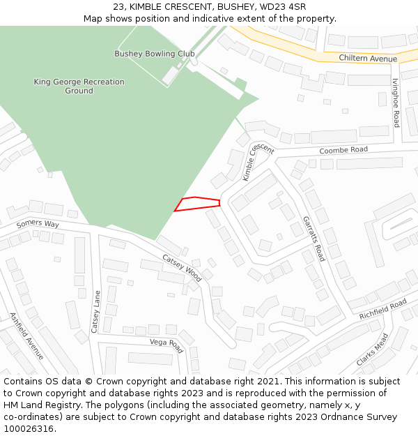 23, KIMBLE CRESCENT, BUSHEY, WD23 4SR: Location map and indicative extent of plot