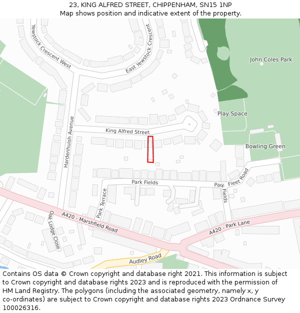 23, KING ALFRED STREET, CHIPPENHAM, SN15 1NP: Location map and indicative extent of plot