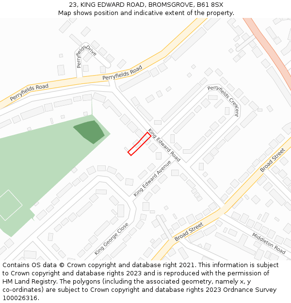 23, KING EDWARD ROAD, BROMSGROVE, B61 8SX: Location map and indicative extent of plot
