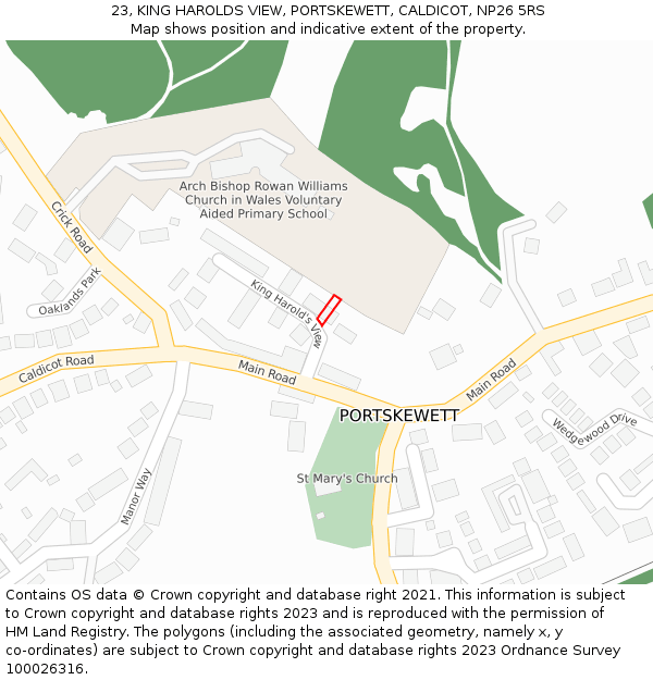 23, KING HAROLDS VIEW, PORTSKEWETT, CALDICOT, NP26 5RS: Location map and indicative extent of plot
